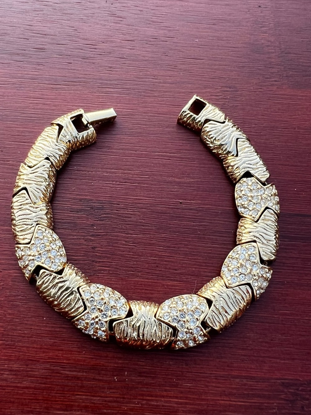 Vintage Designer Givenchy Gold Tone Pavé Rhinestone Panel Bracelet